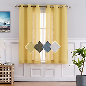 Yellow White Curtains Summer Squares Window Drapes 2 Panel Set 108x90 Inches 