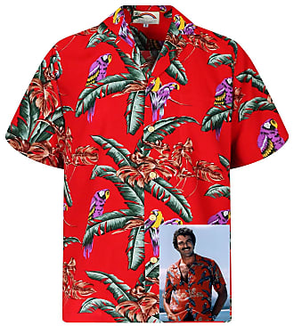 Paradise Found King Kameha Camicia hawaiana originale da uomo, a maniche corte, con tasca frontale, stampa hawaiana Magnum Tom Selleck, Tom Selleck Jungle Bird - Gio