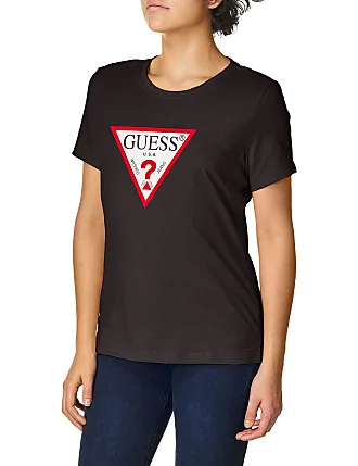 GUESS donna t-shirt in cotone manica corta girocollo con stampa logo  centrale