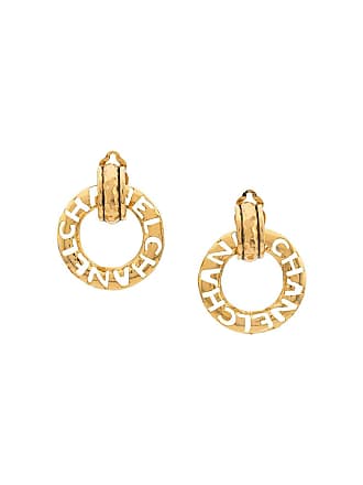 Gold Metal Logo Engraved CC Hoop Drop Earrings, 1991, Handbags &  Accessories, The Chanel Collection, 2022