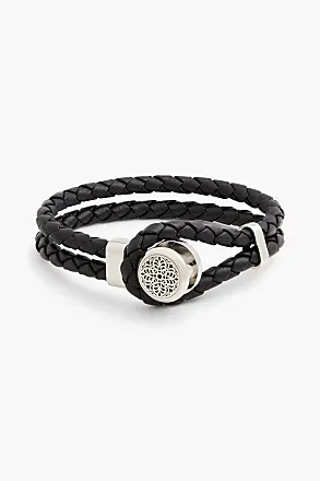 Hoxton London Men's Sapphire Braided Leather Hook Bracelet, Black/Silver