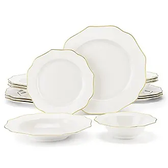  MALACASA Bone China Dinnerware Set, 16 Piece Plates and Bowls  Sets with Golden Rim, White Plate Set with Dinner Plate, Dessert Plate,  Soup Plate and Cereal Bowl, Dish Set for 4