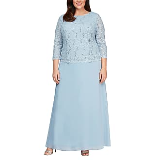 Alex Evenings Womens Plus Size Lace Mock Dress with Long Full Skirt, Sky, 14W