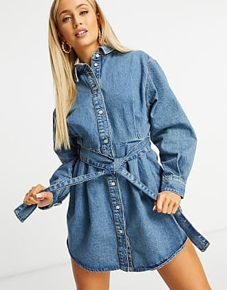 Asos Oversized belted shirt dress in midwash-Blue