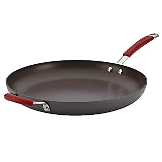 Rachael Ray NITRO Cast Iron Frying Pan/Skillet with Helper Handle and Pour  Spouts, 12 Inch, Red