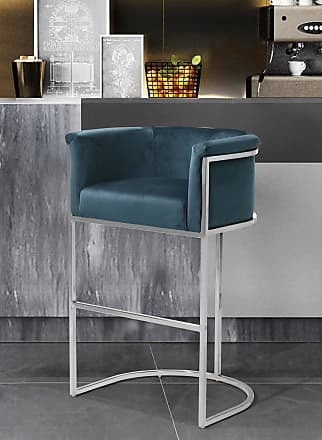 Black Iconic Home Xander Bar Stool Chair PU Leather Upholstered Armless Design Half-Moon Chrome Plated Solid Metal U-Shaped Base Modern Contemporary
