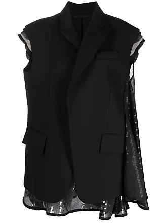 sacai frayed-detailing wool-blend blazer - Black