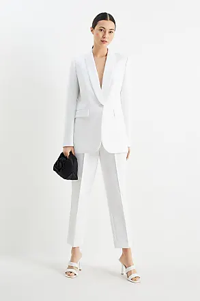 C&A Pantaloni business con cintura-vita alta-regular fit, Bianco, Taille: 34