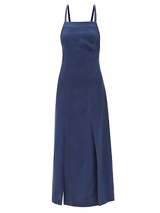 Three Graces London Yola Square-neck Linen Dress - Womens - Navy