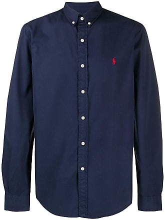 blue button down polo shirt