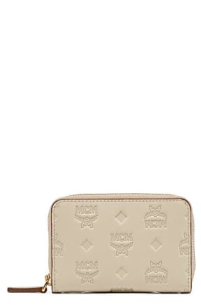 MCM Aren Embroidered Monogram Leather Small Wallet Mini (Oatmeal