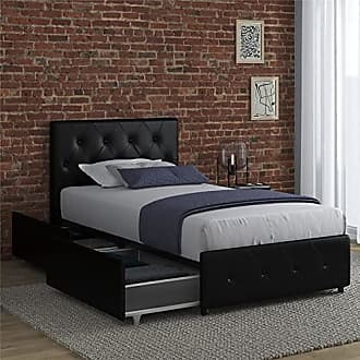 DHP Maven Upholstered Storage Bed, King, Black Faux Leather 