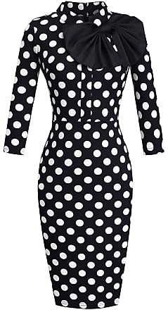 Homeyee Womens Vintage Bowknot 3/4 Sleeve Party Dress B244(XXL, Dots)