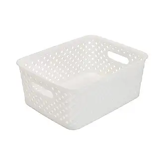 Simplify 2 Pack Slide 2 Stack It Plastic Shallow Storage Baskets, White 