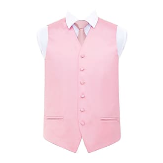 DQT Satin Plain Solid Baby Pink Mens Wedding Waistcoat & Bow Tie Set S-5XL 