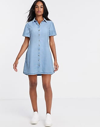 Asos soft denim smock shirt dress in midwash blue