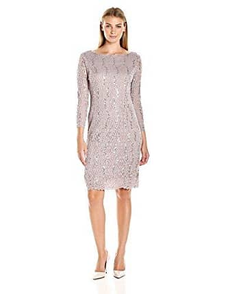 Tiana B. Tiana B Womens Sequin Scallop Lace Dress with Boat Tie at Back Neck, Rose, 6