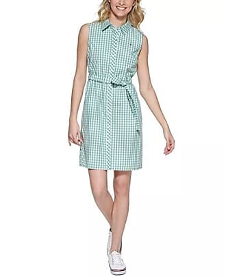 Tommy Hilfiger Womens Tie Waist Pattern T-Shirt Dress, Crème De Menthe/Bright White, 18