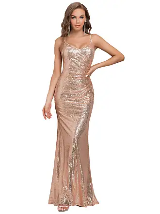  Women's V Neck Spaghetti Straps Sequin Sparkly Glitter  Irregular Hem Prom Dress Bcakless Maxi Evening Gowns XS Beige : Clothing,  Shoes & Jewelry