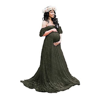 Sicily Clothing Womens Lace Off-Shoulder Long Maternity Dress Plus Photography (XL, Blackish Green)