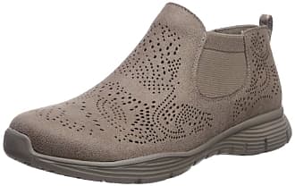 Skechers Womens Seager-ROOKY-Short Double Gore Medalian Laser Cut Bootie Chelsea Boot, Dark Taupe, 5 M US