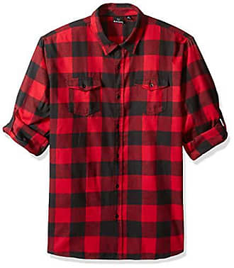 XL RED//Black Burnside Mens Yarn-Dyed Long Sleeve Flannel Shirt