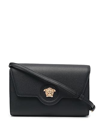 Versace Logo Jacquard Sling Crossbody Bag in Black-Ruthenium