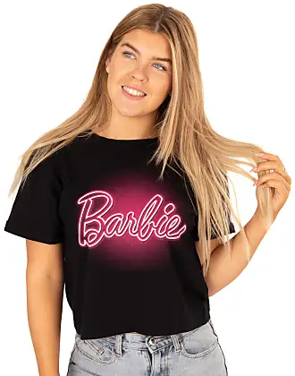 BLACK BARBIE Official Women's Pink Long Sleeve Crop Top Silhouette T-Shirt  Small