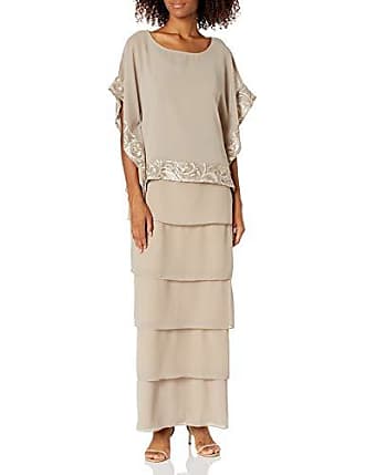 Le Bos Womens Poncho Long Embroidered Dress, Mocha, 8