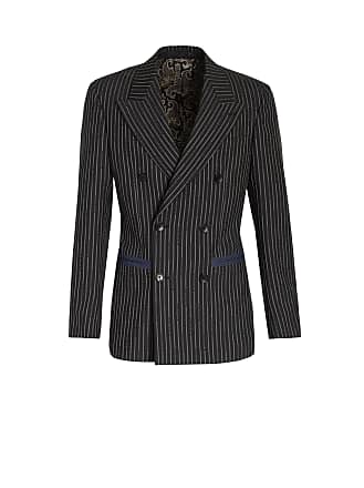 Etro Double-breasted Pinstriped Jacket With Thermotape, Man, Navy Blue