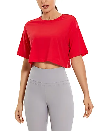 CRZ YOGA Women's Pima Cotton Workout Crop Tops Short Sleeve Yoga Shirts  Casual Athletic Running T-Shirts