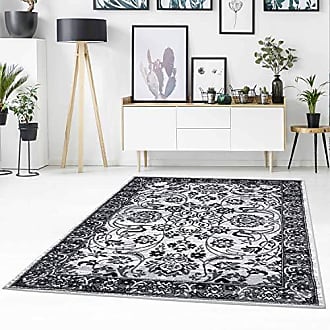 Teppich Klassisch Flachflor Ornamente Floral Hoch-Tief-Effekt Grau Wohnzimmer