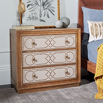 Safavieh Home Collection Kenta Rustic Oak and Beige Linen 3-Drawer Chest