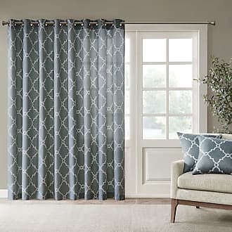 Madison Park Saratoga Single Window Curtain Light Filtering Fretwork Print 1 Panel Grommet Top Drape for Living Room Bedroom and Dorm, 100x84, Blue