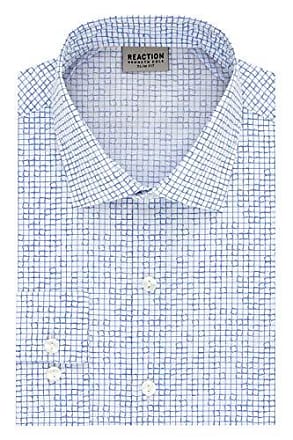 Kenneth Cole Reaction Mens Dress Shirt Slim Fit Technicole Stretch Print, Blue Crystal 1, 17 Neck 36-37 Sleeve