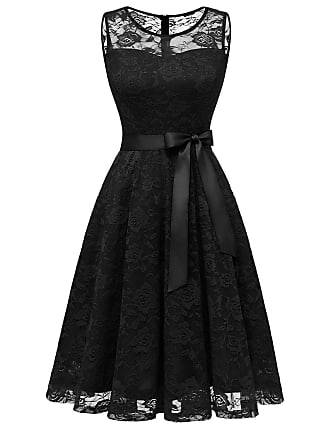 Dressystar 0009 Floral Lace Dress Short Bridesmaid Dresses with Sheer Neckline Black XXXL