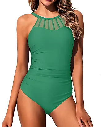 Holipick Women High Neck One Piece Swimsuit Tummy Control Halter Slimming  Bathing Suit Mesh Swimwear for Teen Girls