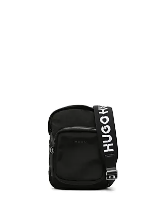 Boss Leather Reporter Bag with Embossed Logo, Black Night