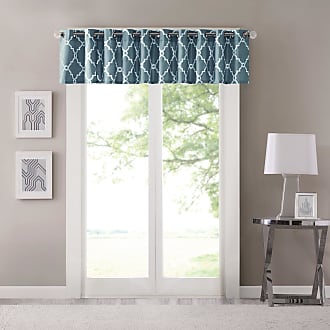 Madison Park Saratoga Light Filtering Fretwork Print Grommet Top Window Valance Swags for Living Room Bedroom and Kitchen, 50x18, Blue