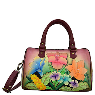 Anna by Anuschka Leather East West Shoulder Crossbody Handbag Whimsical  Garden Fringed