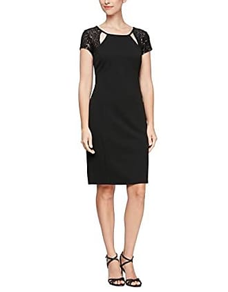 S.L. Fashions Womens Short Sleeve Sheath Night Out Dress Lace and Embellishment, Black Sequin Sleeve, 18