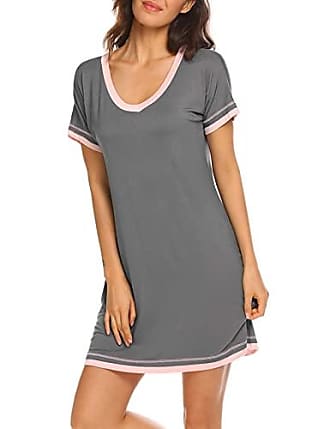 Ekouaer Damen Nachthemd Kurzarm Nachtwäsche V Ausschnit Stillnachthemd mit Durchgehender Knopfleiste Umstandskleid Nachtkleid Sleepshirt