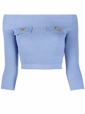 Elisabetta Franchi off-shoulder fine-ribbed top - women - Acrylic/Viscose/Polyester - 40 - Blue