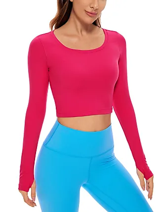 CRZ YOGA Pima Cotton Long Sleeve Shirts for Women Workout Crop Tops Loose  Cropped T-Shirts Athletic Gym Shirts