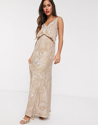 asos design embroidered soft tiered maxi dress with ladder trim and shirring