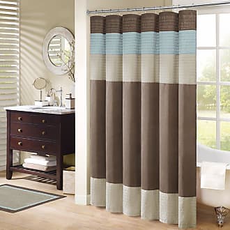 Madison Park Trinity Fabric Brown and Blue Shower Curtain, Pieced Transitional Simple Shower Curtains for Bathroom, 72 X 72, Natural and Teal