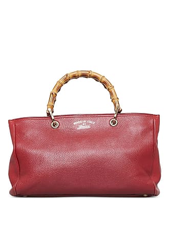 Gucci Red Pebbled Leather Bamboo Top Handle Shopper Tote Bag