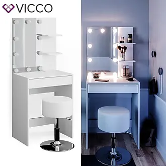 Vicco Coiffeuse en angle Table de coiffeuse Commode de coiffeuse Tilda  blanc miroir (LED / Tabouret / LED Tabouret) Tablette - Cdiscount Maison
