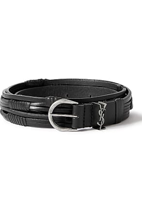 Saint Laurent Black Ysl Pebbled Grained Leather Studded Buckle 44/110 Belt