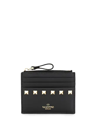 Valentino Garavani Rockstud Grainy Calfskin Cardholder With Zip Woman Black Onesize